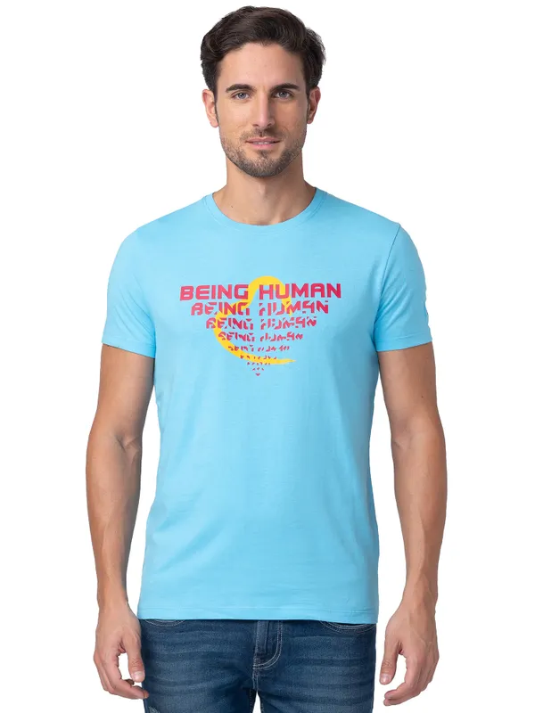 Being Human Regular Fit Men Crew Neck T Shirts Splash Blue